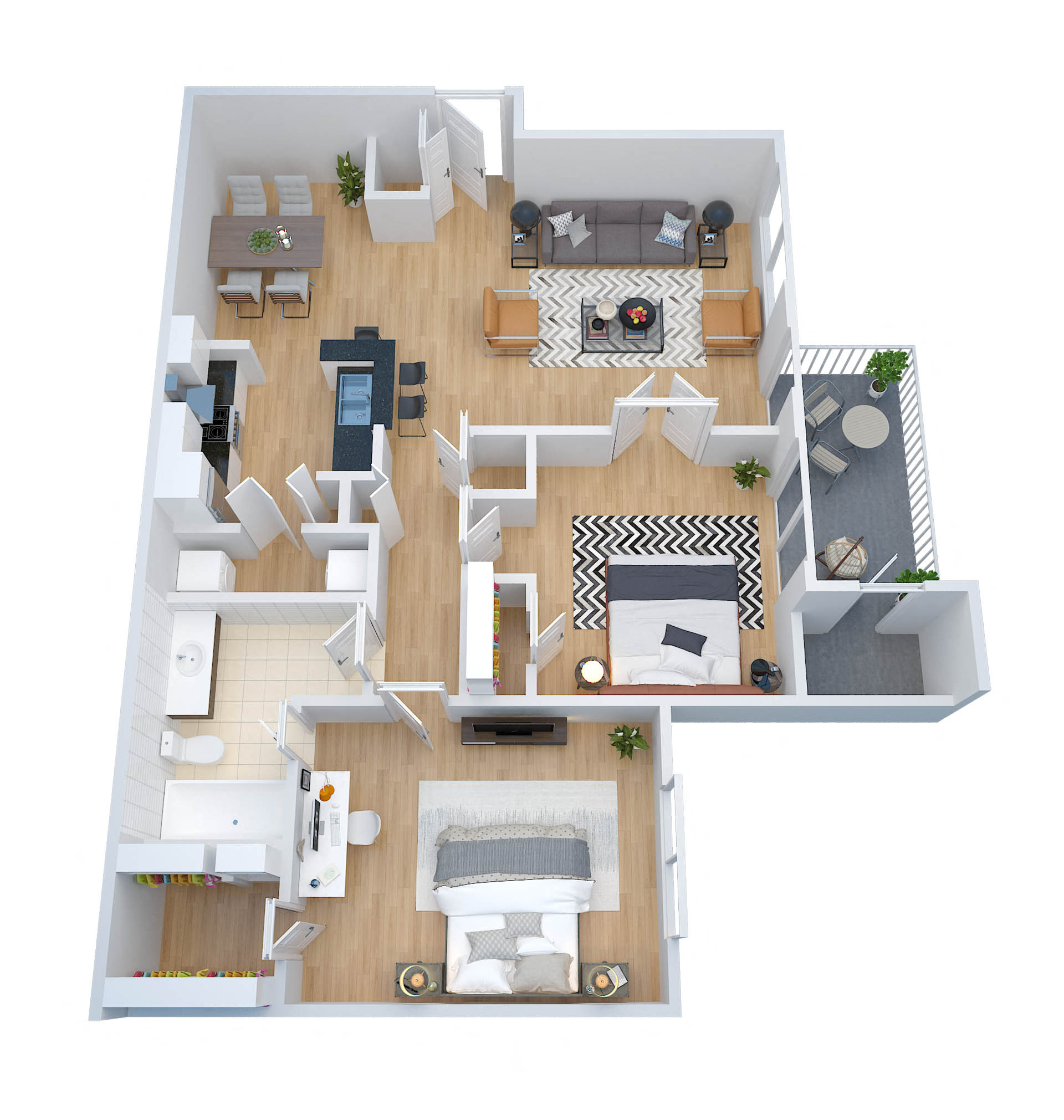 Floor plan for 2 beds, 1 bath, 854 sqft